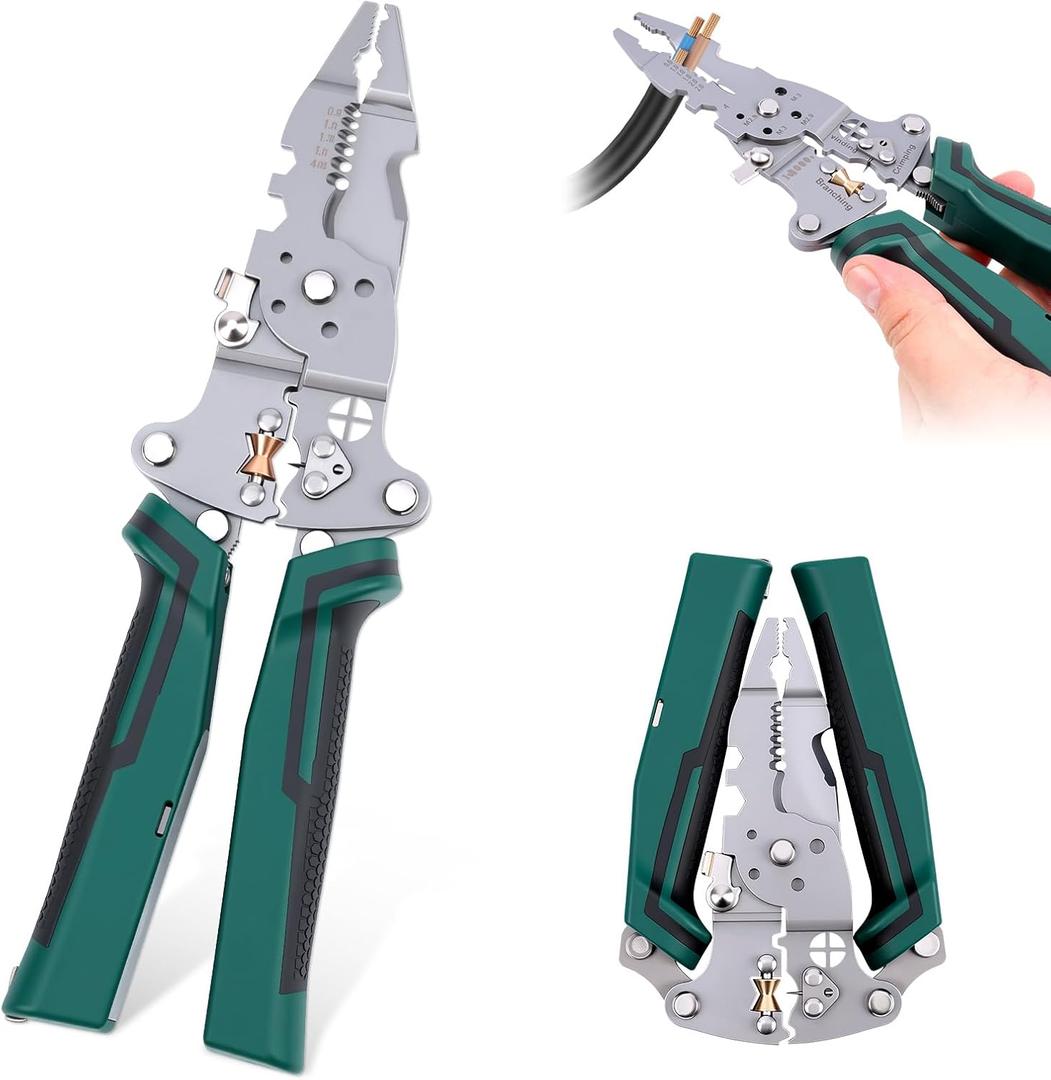Multi-Function Foldable Wire Stripper with Voltage Tester, Professional Foldable Multi-Tool Pliers for Electricians, 14-in-1 for Stripping, Peeling, Cutting, Shearing All In One Tool