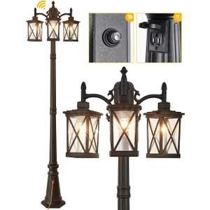 Modern Outdoor Street Light 82.7" H Dusk to Dawn 3-Head Post Lights Outside with Outlet Waterproof Outdoor Lamp Post Lights Street Lantern 3 Light in Black for Exterior Yard