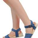 Dodow Womens Espadrilles Wedge Sandals Closed Toe Mid Heel Ankle Strap Dress Sandals (9, Blue)