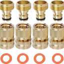 Brass Hose Quick Connect, 3/4 Inch GHT Thread Garden Hose Quick Connector No-Leak Water Hose Quick Connect Fittings Male and Female - 4Packs