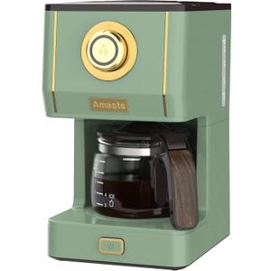 Amaste Drip Coffee Maker, Coffee Machine with 25 Oz Glass Coffee Pot, Retro Style Coffee Maker with Reusable Filter & Three Brewing Modes, 30minute-Warm-Keeping, Matcha Green