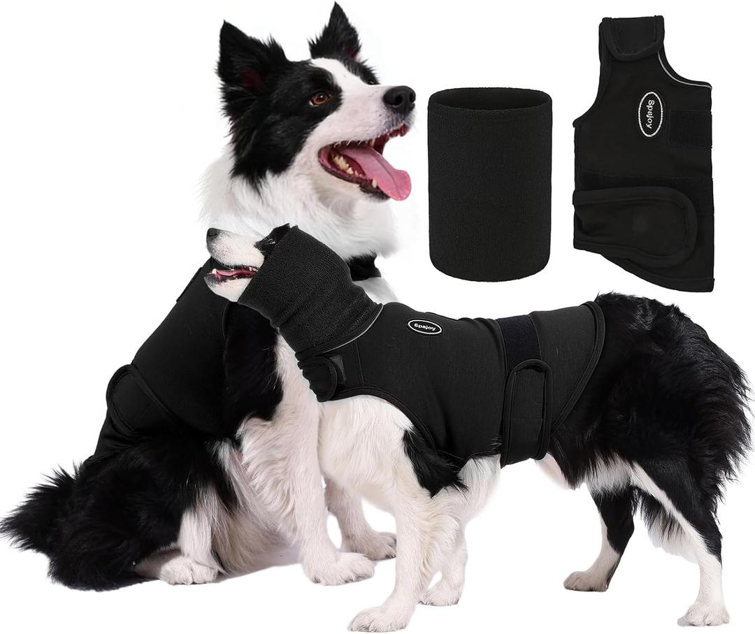 Dog Anxiety Vest with Band Noise Cancelling Ear Muffs Combination Set Soft Thunder Jacket for Fireworks, Vet Visits & Separation Anxiety No Medication or Training, Medium