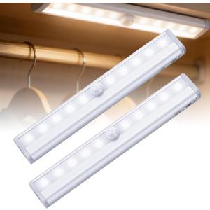 Motion Sensor LED Night Light, 2 Pack Battery Powered Under Counter Light with Magnetic Mount for Bedroom, Hallway, Easy Stick-On Magnetic Mount, No Wiring Needed, White