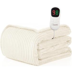Homemate Electric Heated Blanket Full Size - 72"x84" Heating Blanket Full Size 1/2/4/6/8 Hours Auto-Off 10 Heat Level Over-Heat Protection Soft Flannel Sherpa ETL Certification (10 - Cream(striped))