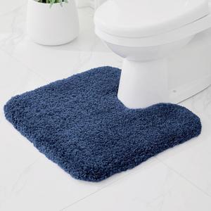 Toilet Rugs U Shaped Washable, 24x22 Contour Bath Rugs for Toilet, Luxury Ultra Soft Microfiber U-Shaped Toilet Rug, Non Slip Absorbent Machine Washable Bathroom Mat for Toilet, Navy