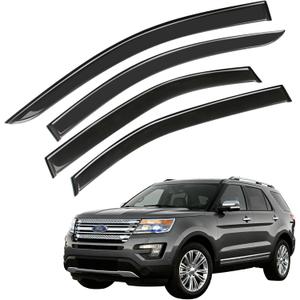 Window Visor Wind Deflector, 4PCS Tape-On Rain Guards for 2011 2012 2013 2014 2015 2016 2017 2018 2019 Ford Explorer, Outside Mount Sun Shade Side Window Vent Visors, Black
