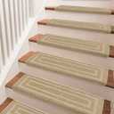 PURE ERA Bullnose Carpet Stair Treads Set Tape Free Non-Slip Indoor Stair Protectors Pet Friendly Rugs 9.5" x 30"(7 Pieces,Khaki Rectangular)