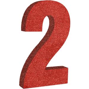 TONIFUL 7.8 Inch Red Glitter Number 2 Wooden Table Centerpiece,Red Birthday Party Decorations Digit 2 for Birthday,Chrismas,Graduation,Valentine's Day,Anniversary Party Supplies(1 Pack)