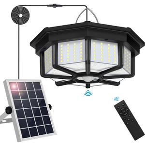 Solar Shed Light Indoor Outdoor, Aqonsie 288LED Solar Powered Motion Sensor Pendant Light Daytime Available, Solar Indoor Lights with 5 Lighting Modes & Remote for Shed Gazebo Barn Garage Home (Black (1 Pack))