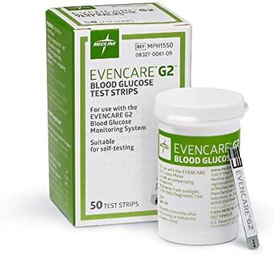 Medline EvenCare G2 Blood Glucose Test Strips, Self-testing with G2 Monitoring System, 6 Second Results, 50 Count System, 6 Second Results, 50 Count