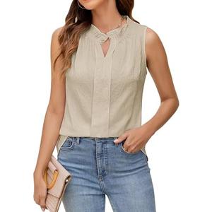 BMJL Womens White Tank Tops Summer Business Causal Outfits Ruched Pleated Linen Shirts Work Cami 2025 L