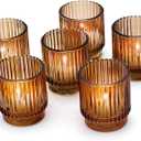 Kate Aspen Vintage Glass Tealight & Amber Votive Candle Holders (Set of 4) Rustic Fluted Candle Holder Set, Boho Home Decor, Wedding Table Centerpieces, Farmhouse Kitchen Table Decor