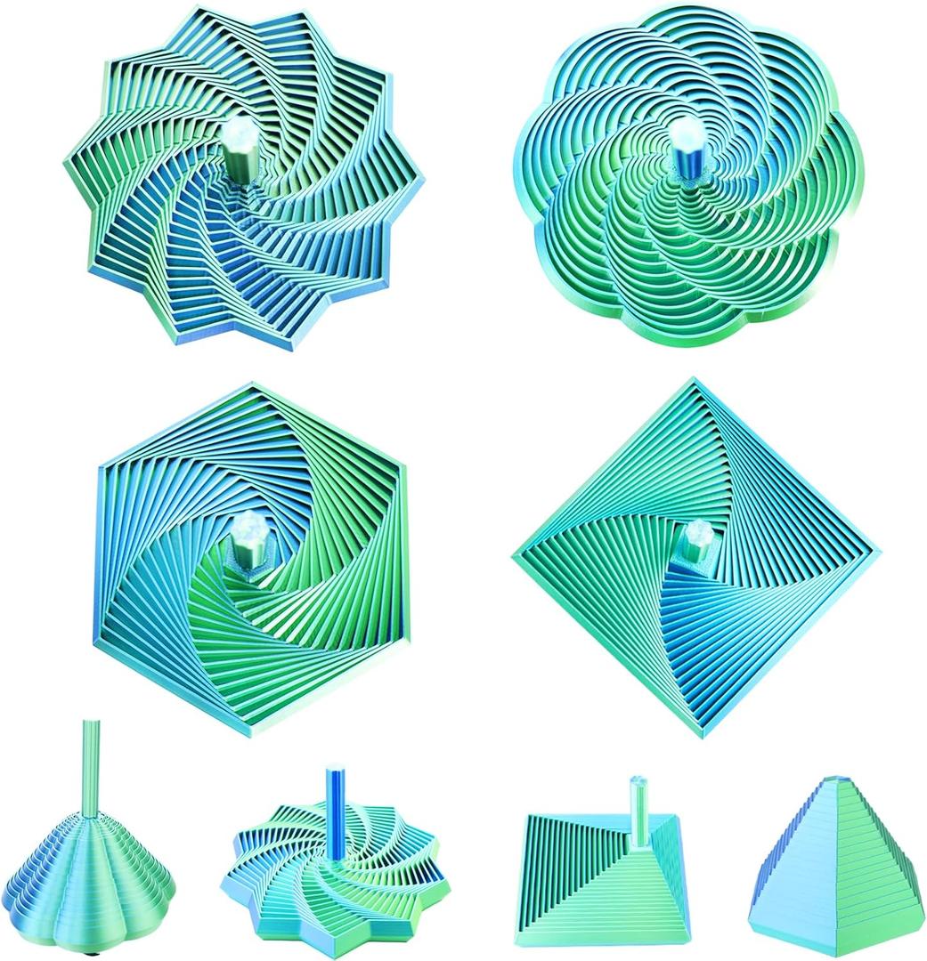 4PCS Fractal Hexagon 3D Printed Fidget Toys, Sensory Stress Relief, Holiday, Christmas & Birthday Gifts for Kids & Adults(with Stick4.7 inches-Bluegreen)