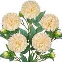 Hollyone 5PCS Dahlia Artificial Flowers 24.8" White Fake Ball Dahlias Silk Flowers Faux Roses Flower with Long Stems for DIY Wedding Bouquets Table Centerpieces Arrangements Bridal Party Home Decor