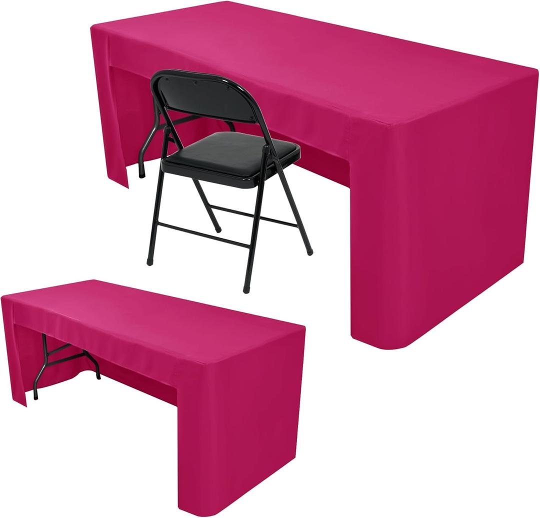 Nasitos 2 Pack Fuchsia Fitted Table Cloth for 4 Foot Tables-Tablecloth Open Back Fabric Washable and Wrinkle Resistant Table Covers for Rectangular Tables Birthday Parties, Baby Shower, Banquet