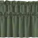 H.VERSAILTEX Blackout Kitchen Curtain Valances,Short Window Valance Curtains for Living Room/Bedroom/Bathroom Privacy Decorative Rod Pocket2 Panels52" W x 18" L, Bronze Green