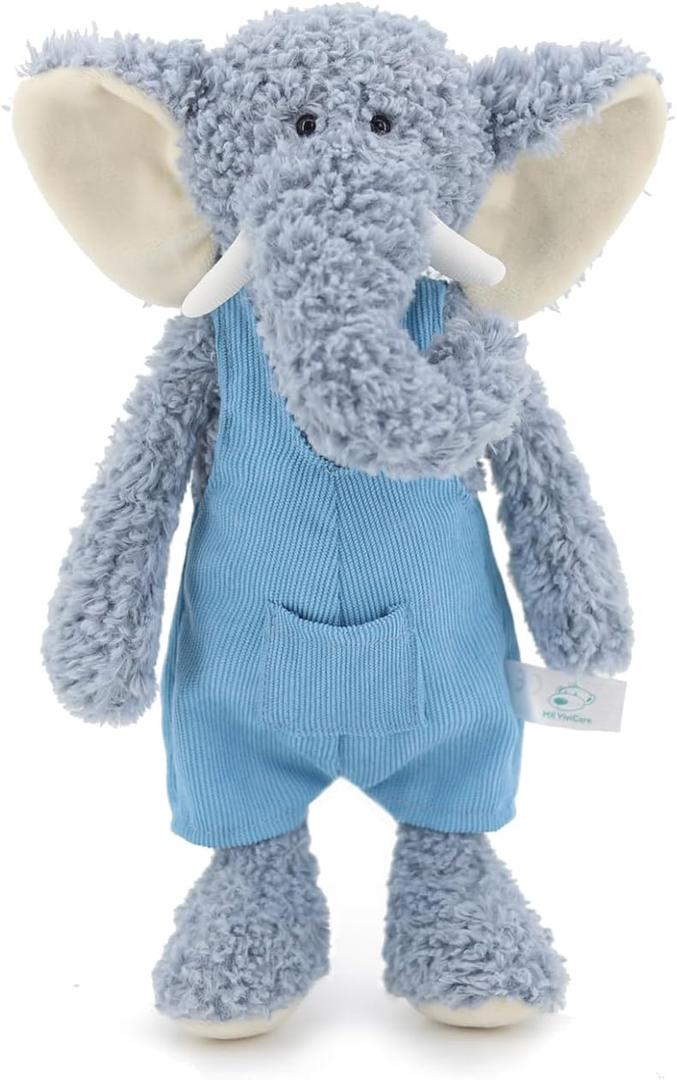 16" Soft Blue Elephant Stuffed Animals for Boys and Girls,Cuddly Knitted Dressed Stuffed Elephant Plush Toys for Newborn Babies and Kids,Great Gifts on Birthday,Christmas,Machine Washable