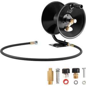 VEVOR Pressure Washer Hose Reel, 50 ft x 3/8 inch Heavy-Duty Steel Bracket-Mounted Pressure Hose Reel, Wall/Floor/Truck Mount, 4000PSI Max, Manual Power Hand Crank for Car/Floor Washing,Garden