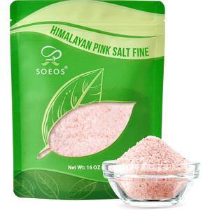 3 x Soeos Himalayan Pink Salt, Fine Grain, 16 oz (1 Pound), Pink Himalayan Sea Salt, Rock Salt for Grinder Refill (EXP 08/15/30)