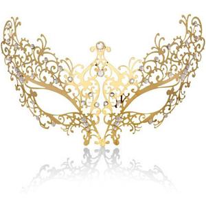 Cosmer Masquerade Mask for Women Shiny Laser Cut Metal Rhinestone Mask Party Porm Ball Mask (Gold Flower)