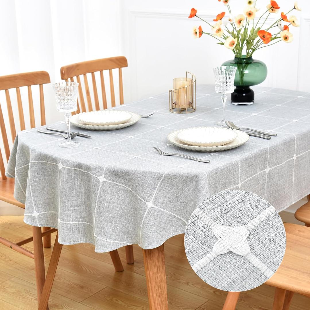 NEWISHER Farmhouse Embroidered Plaid Tablecloth Lattice Fabric Table Cloth Oval Rustic Checkered Table Cover Dining Kitchen Home Decor Party (Grey, 52 x 70 inch)