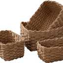 4PCS Woven Storage Baskets Set, Small Baskets for Organizing, Square Handwoven Paper Rope Organizer Bins for Shelves and Home Storage (Brown)
