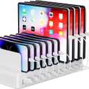 60W Charging Station for Multiple Devices, 10-Port USB Fast Charging Station with Adjustable Dividers - Device Organizer Charging Dock for iPhone, Android, iPad, Tablets & More (White)
