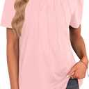 Agnes Urban Womens Tops Dressy Casual Short Sleeve Shirts Summer Loose T Shirts Trendy Tops Pleated Tunic Blouses (Pink, L)