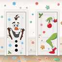 Christmas Door Stickers Decorations Large Snowman Decal with Snowflakes and Candy for Indoor Outdoor Window Refrigerator Winter Decor