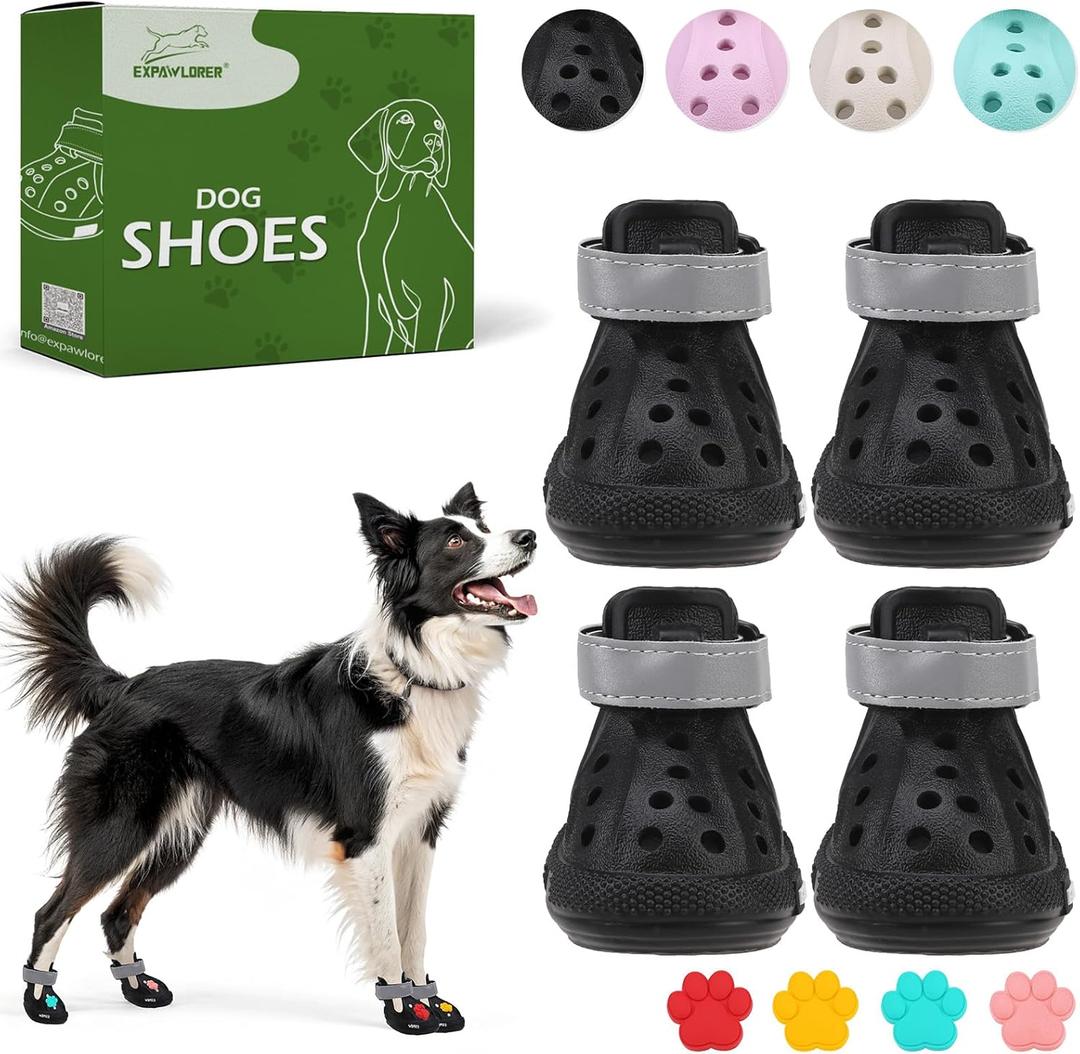 Dog Shoes for Hot Pavement - Non-Slip Summer Dog Booties for Small Medium Large Dogs, Reflective Pet Boots & Paw Protectors, Easy ON & Off, Waterproof and Easy-Clean for Beach Outdoor (Black, L) (Size 5/M (Paw Width:1.97in))
