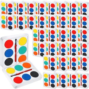 Outus 144 Pcs Watercolor Paint Set Bulk Mini Paint Set Washable Watercolor Palette with Painting Brushes for Art Party Supplies Prizes Stocking Stuffers, 3.3 x 2.6 Inch(6 Colors)