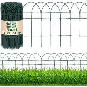 Roowest 16" x 50' Green Garden Border Fence, Metal Wire Folding Fence Roll for Outdoor Yard, Patio & Flower Bed Edging, No-dig Animal Barrier, Rustproof Decorative Landscape Fencing