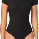 Sunzel Bodysuits for Women with Tummy Control- Crew Neck Short Sleeve Thong Body Suits Sexy Compression T shirts Tops, Size L