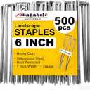 AMAGABELI 6 Inch 500 Pack Galvanized Landscape Staples 11 Gauge Anti-Rust Heavy Duty Garden Stakes Plant Cover Spikes U-Shaped Sod Pins Fence Stakes for Weed Barrier,Irrigation Tubing,Lawns,Decoration