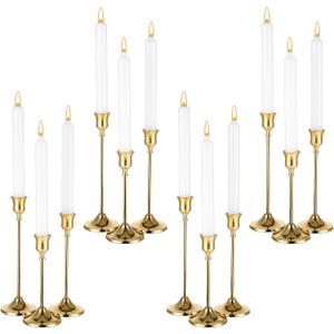 12 Pack Brass Golden Candlestick Holders, Vintage Taper Candle Holders Set in 3 Sizes for Dining Table, Fireplace, Party Decor