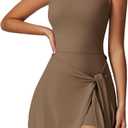 ABOCIW Womens High Neck Tennis Dress Sleeveless Wrap Skirt Built in Shorts Golf Athletic Dress Workout Rompers (Small, Brown)