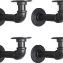 Industrial L Pipe Shelf Brackets for 8-16 in Depth Wood Heavy-Duty 3/4" Iron,Wall Mount Floating Shelf Bracket L Metal Pipe Shelving Brackets for Wood-Black DIY Pipe Shelves(7.5*3.1 Inch 4 Pack)