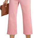 Sidefeel Women's Capri Jeans High Waisted Stretchy Wide Leg Denim Pants Size 10 Pink