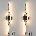 Daunton Modern Plug in Wall Sconces Set of Two, RC Dimmable LED Plug in Wall Light, Black Sconce Wall Lighting for Living Room, Hallway, Bedroom, 40.5in A plug in