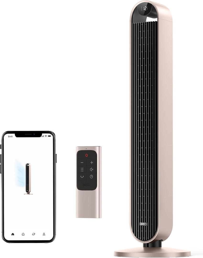 Dreo Smart Tower Fan Voice Control, 120 Oscillating Fan Works with Alexa/Google/App/Remote, 42 Inch, 25dB Quiet DC Bladeless Fan for Bedroom,12 Speeds, Floor Fan for Home, Office, Pilot Max S (Starlight)