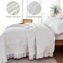 WINLIFE Bright White Ruffled Quilt Set 3pcs Queen 90''x98'' - Stone Washed Microfiber Crinkled Bedspread for All Season Farmhouse Style Lightweight Shabby Chic Coverlet Set with Pillow Shams