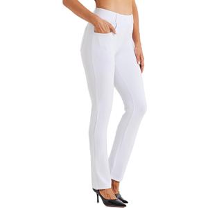 Willit 29" Women's Yoga Dress Pants Straight Leg Work Slacks Stretchy Office Casual Pants 4 Pockets Belt Loops White XS