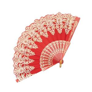 EOSAU Handheld Chinese Folding Fan Hand Fans for Women Foldable Bulk for Party Wedding Church Dancing (Red)