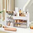 FZHZZ Makeup Organizer Countertop with Drawers, Cosmetic Organizer with Travel Makeup Brush Holder, Skincare Organizer & Storage with Drawers for Bathroom, Beauty Essentials, Eyeshadow (white)