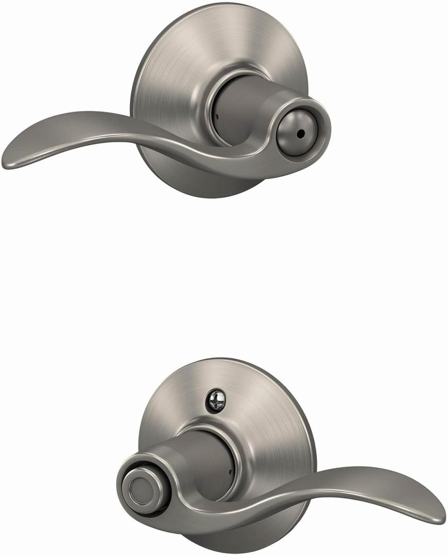 Schlage F40 ACC 619 Accent Door Lever, Bed & Bath Privacy Lock, Satin Nickel