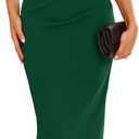 IHOT Women's Sleeveless One Shoulder Bodycon Ruched Slit Wedding Guest Cocktail Midi Dress (Dark Green) S