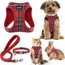 GAMUDA Small Dog Harness Collar and Leash Set, Step in No Chock No Pull Soft Mesh Adjustable Dog Vest Harnesses Plaid Reflective for Dogs Puppy Cats Kitten Rabbit (Red, M)