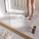 HITSLAM Square Shower Mat, 27 x 27 Inch Non Slip Bath Mat for Tub, Soft PVC Loofah Bathtub Mats with Drain Holes, Quick Drying Bathroom Stall Floor Mat, Bathroom Accessories Without Suction Cup, White