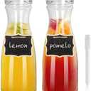 Glass Carafe with Lids, 40 oz, Set of 2-1 Liter Mimosa Bar Water Pitcher, Beverage Dispensers, Wide Mouth, Perfect for Juice, Cold Drink, Milk, Iced Tea, Lemonade - 2 Wooden Chalkboard Tags