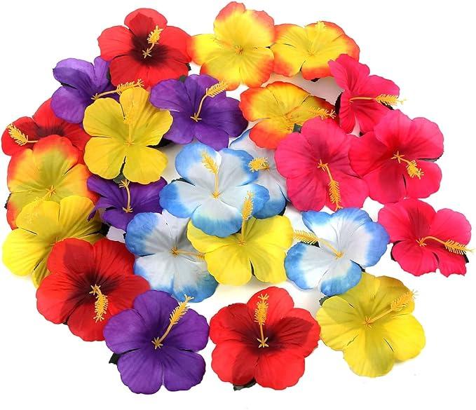 Artificial Flower Heads Decoration 60 Pcs Artificial Flower Small Crafts Decorative Flowers Fake Flowers Silk Flower Heads Wedding Party Fake Flowers Bright Colorful Simulation Hibiscus Flower